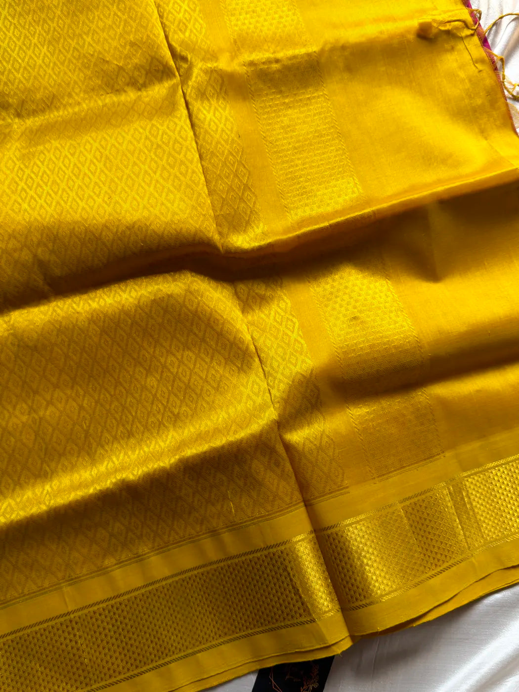Kanchi Silkcotton Saree - Rani Pink & Yellow
