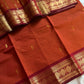 Rust orange Kanchi cotton saree with maroon vintage border – handloom drape from House of Thansha.
