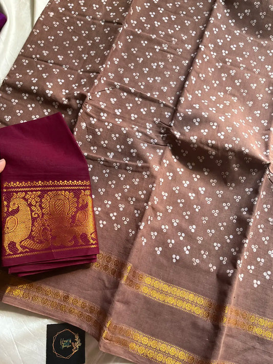 Madurai Sungudi Cotton - Earthy Brown