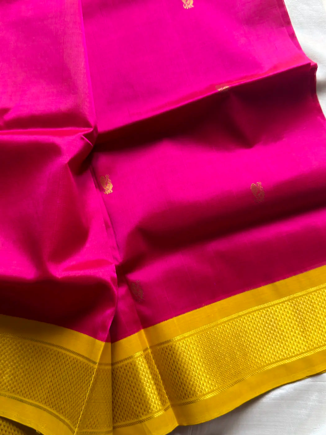 Kanchi Silkcotton Saree - Rani Pink & Yellow