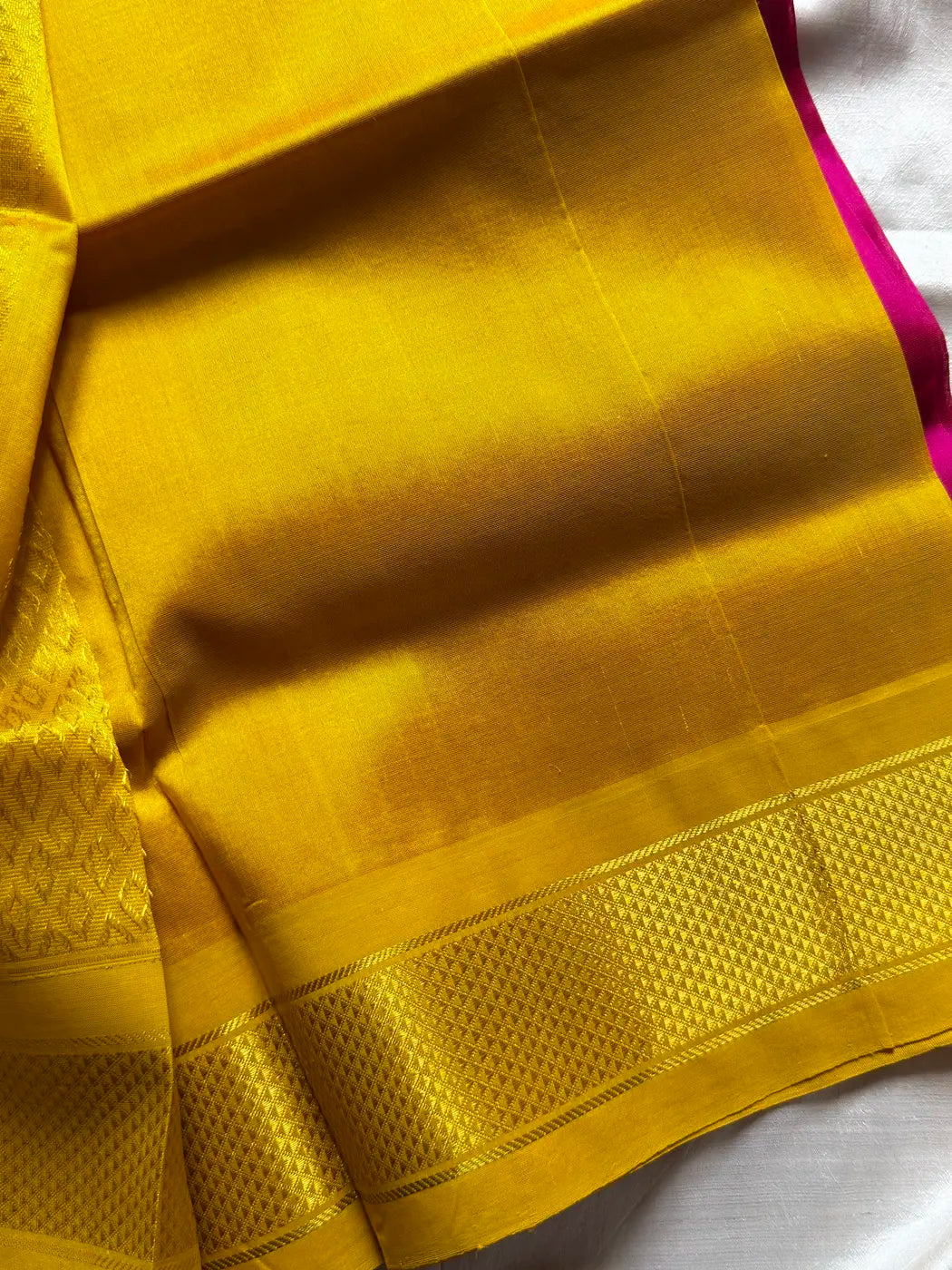 Kanchi Silkcotton Saree - Rani Pink & Yellow