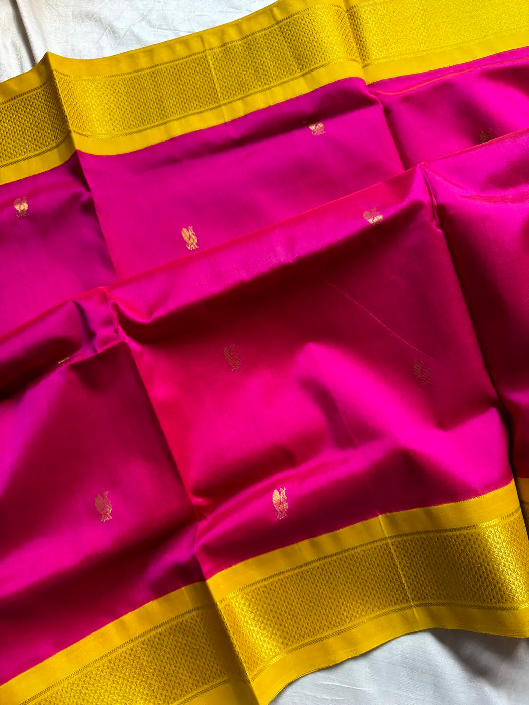 Kanchi Silkcotton Saree - Rani Pink & Yellow