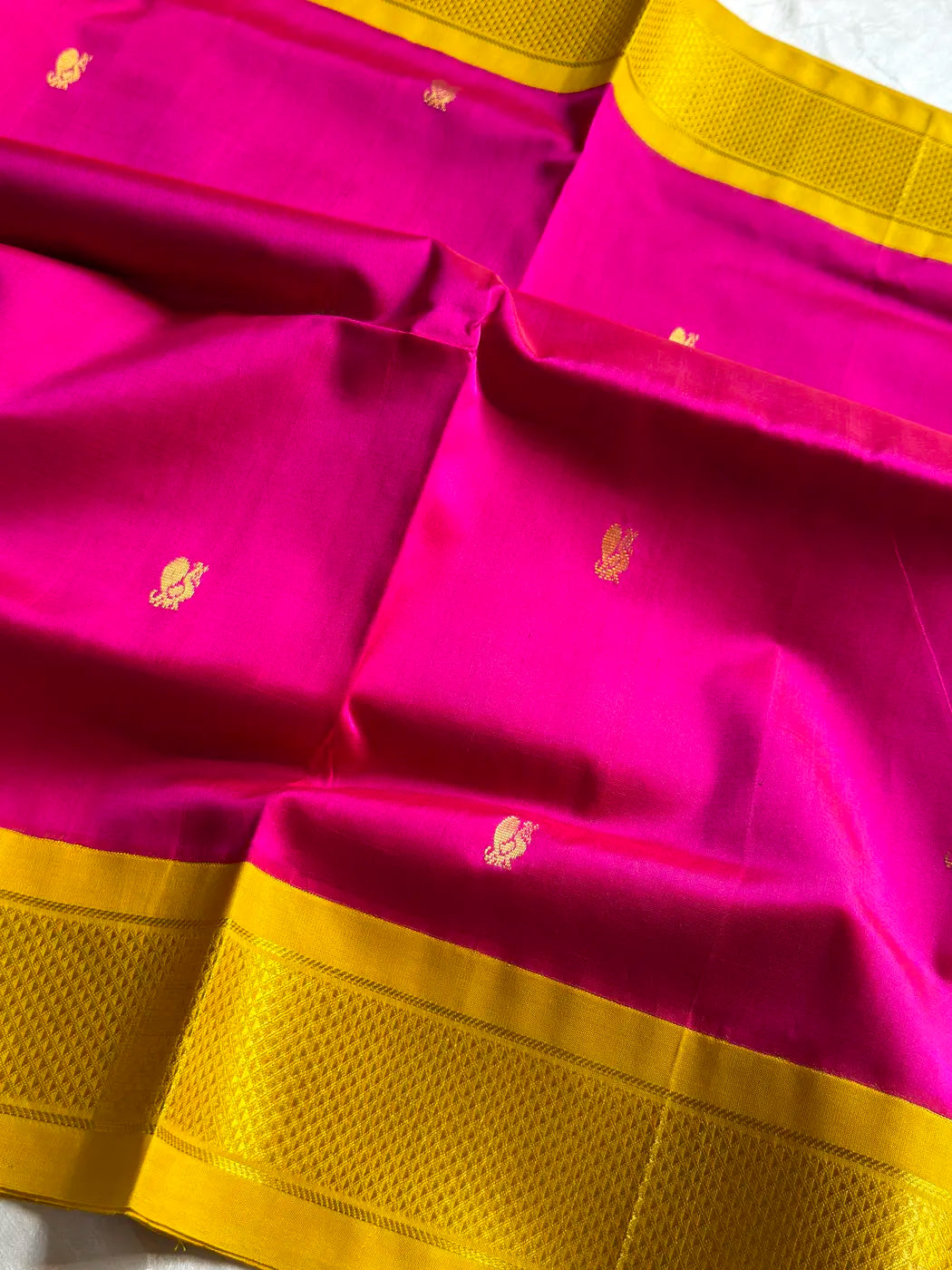 Kanchi Silkcotton Saree - Rani Pink & Yellow