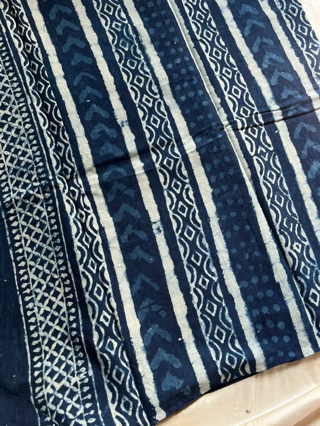 Mulmul Cotton Saree | Hand Block Print – Indigo Blue