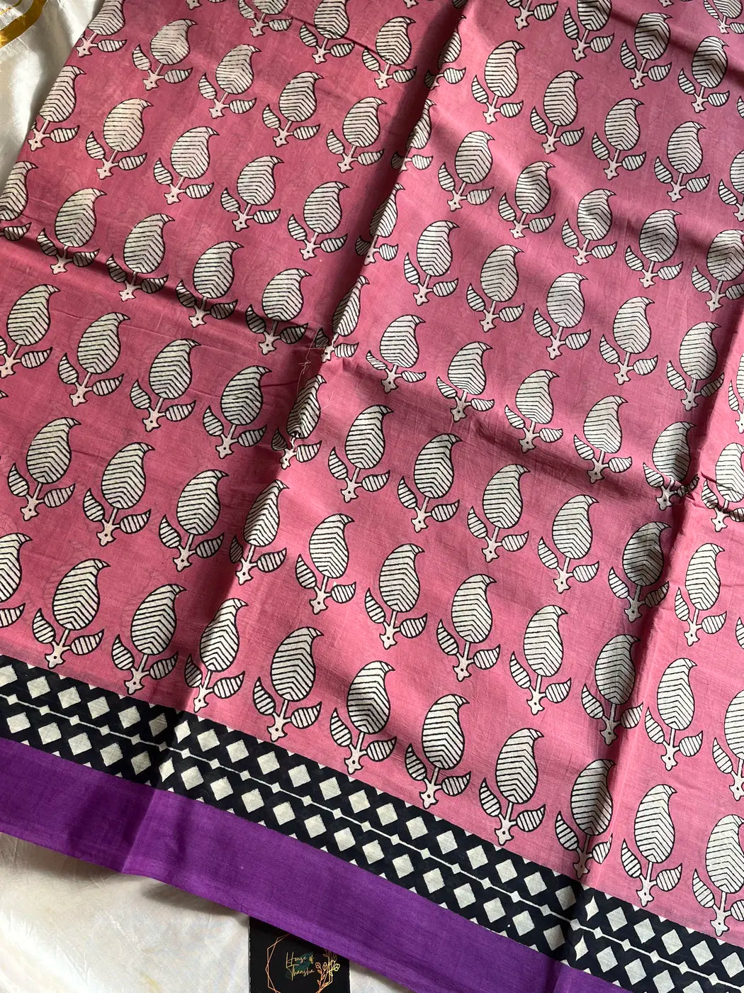 Mulmul Cotton Saree in Pink | Hand Block Print