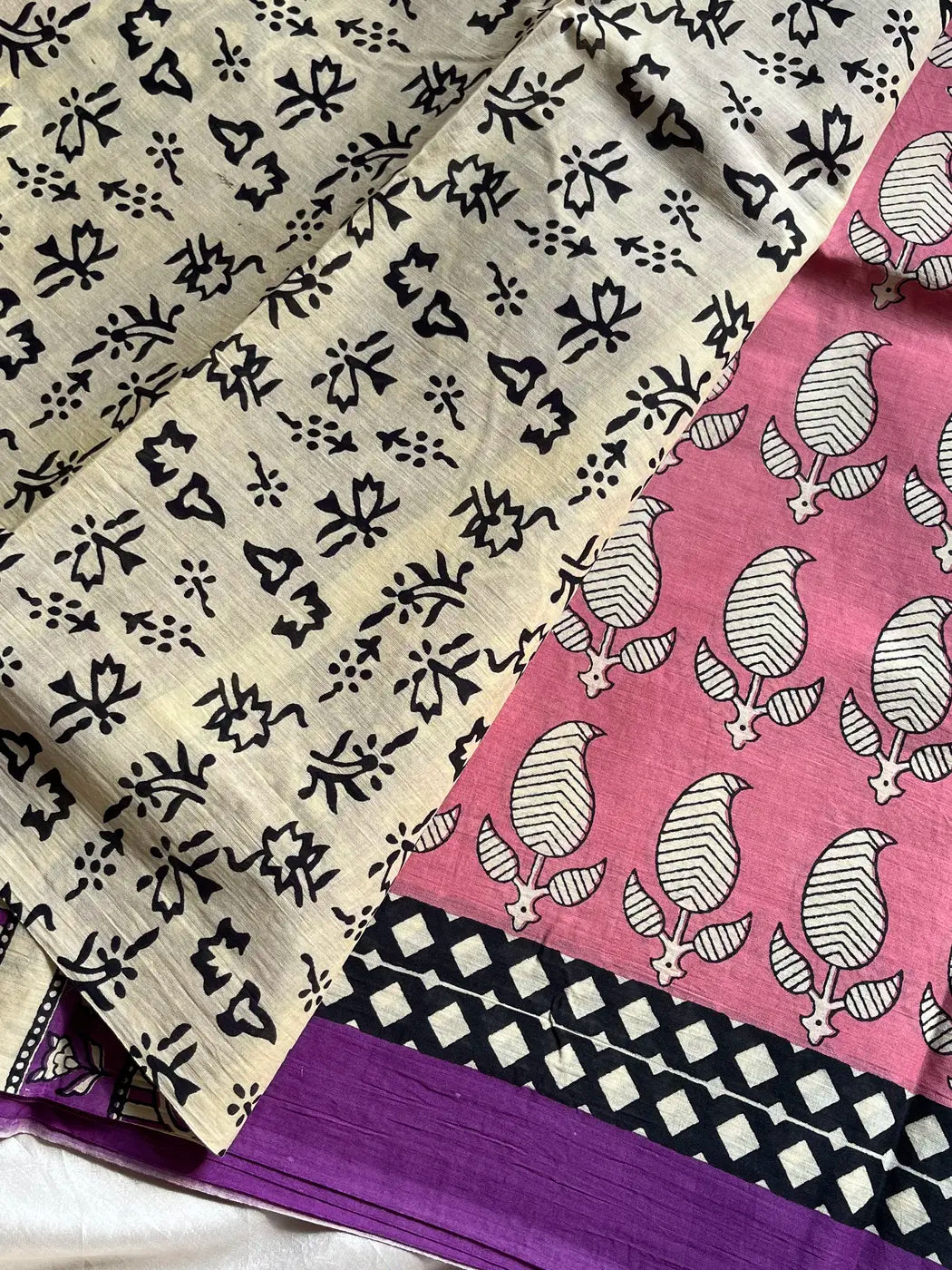 Mulmul Cotton Saree in Pink | Hand Block Print