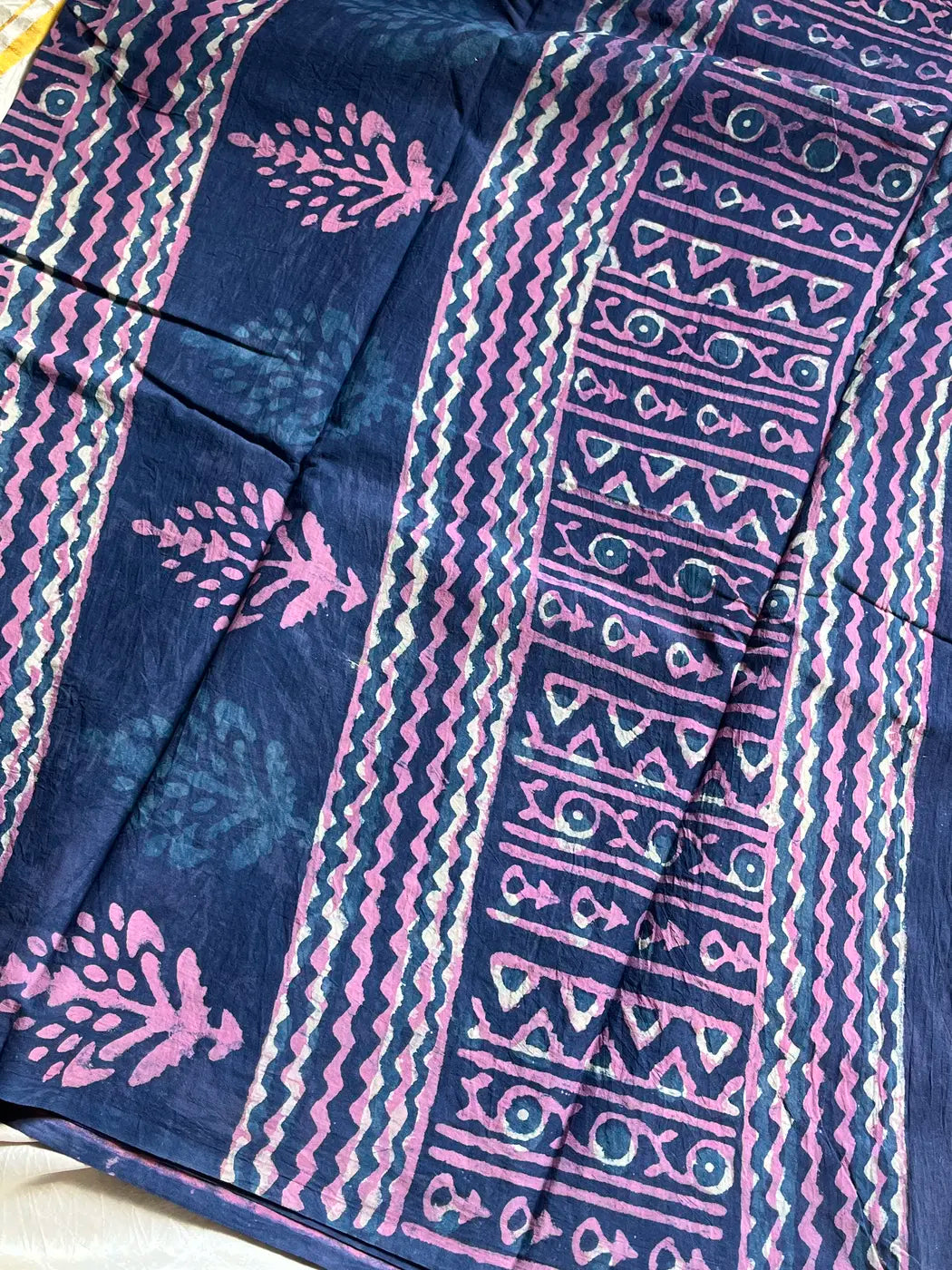 Mulmul Cotton Saree in Blue | Hand Block Print