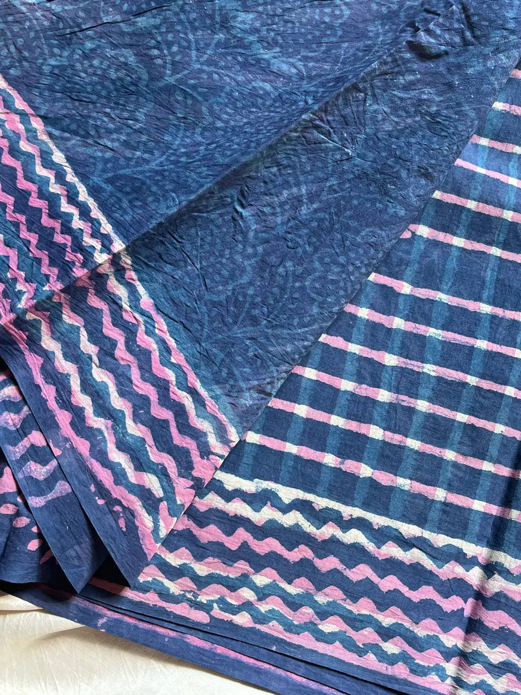 Mulmul Cotton Saree in Blue | Hand Block Print