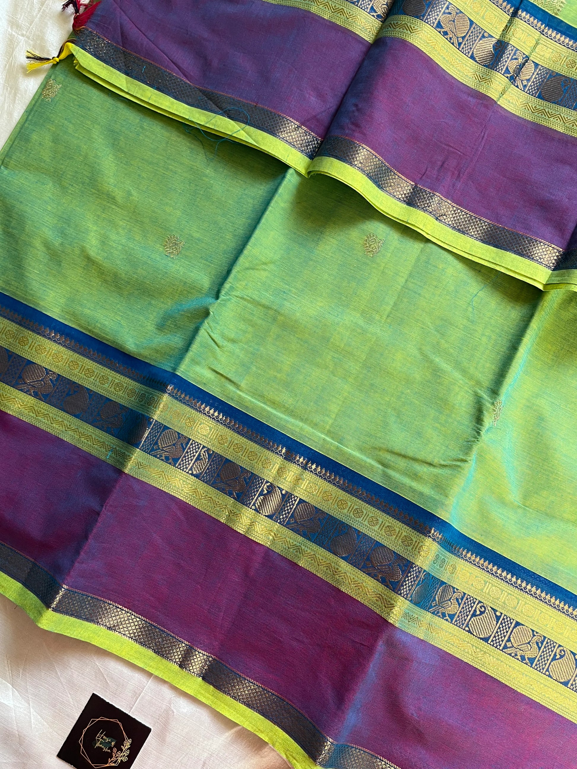 Throne Edit green Chettinadu Cotton Saree with Elegant Border and Zari-grand Pallu – Handwoven premium cotton saree by House of Thansha