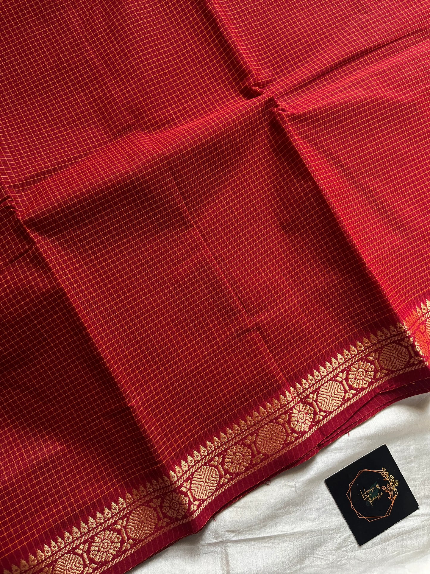 Mini Kattam – Reddish Maroon Checked Chettinadu Cotton Saree (Without blouse)