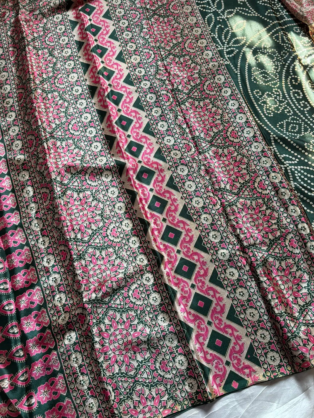 Soft Chiffon Saree - Green Bandhini