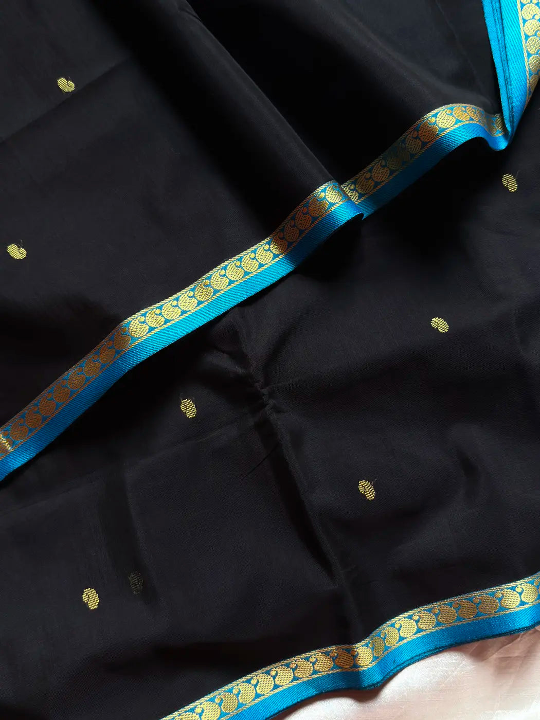 Vegan Silk Saree – Black & blue | Handloom