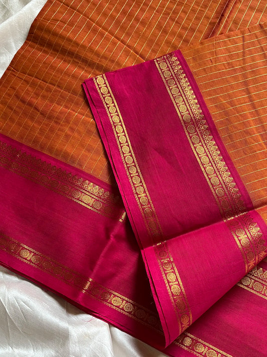 Zari Edition | Orange Kanchi Cotton Saree