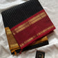 Zari Edition Black Kanchi Cotton Saree with golden zari stripes and dual Ganga Jamuna border in maroon and mustard yellow – House of Thansha