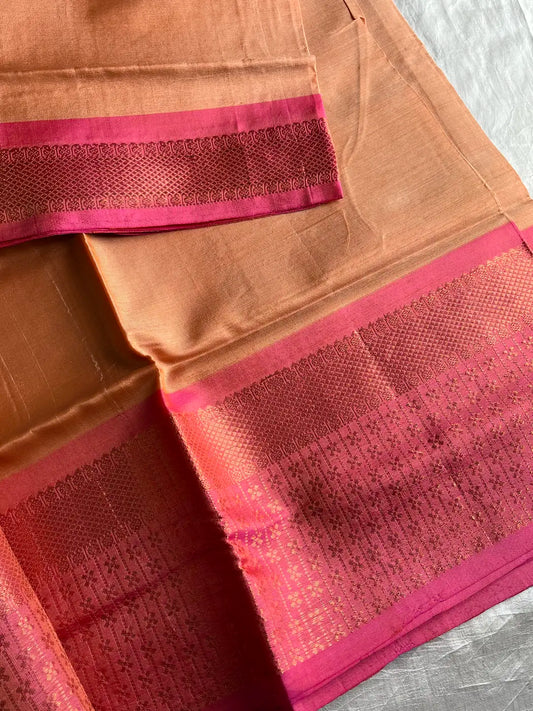 Vegan Silks | Chinnalampattu Saree – Beige & Pink