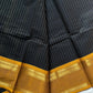 Zari Edition Black Kanchi Cotton Saree with golden zari stripes and dual Ganga Jamuna border in maroon and mustard yellow – House of Thansha