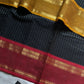 Zari Edition Black Kanchi Cotton Saree with golden zari stripes and dual Ganga Jamuna border in maroon and mustard yellow – House of Thansha