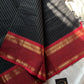 Zari Edition Black Kanchi Cotton Saree with golden zari stripes and dual Ganga Jamuna border in maroon and mustard yellow – House of Thansha