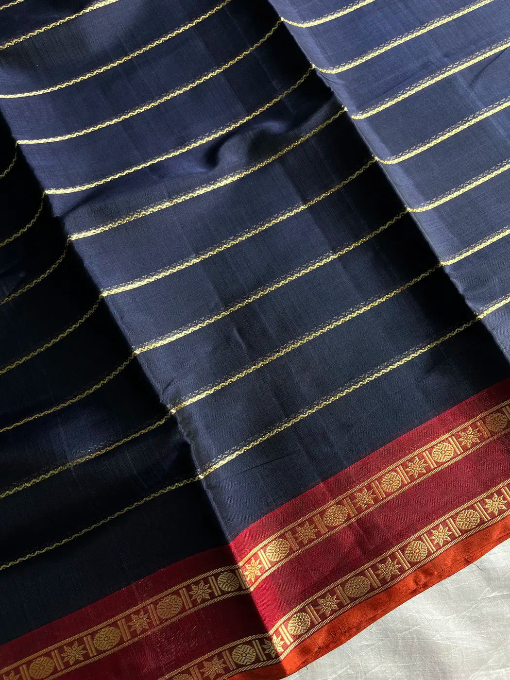 Devendra Saree – Dark Blue | Handloom Vegan Art silk