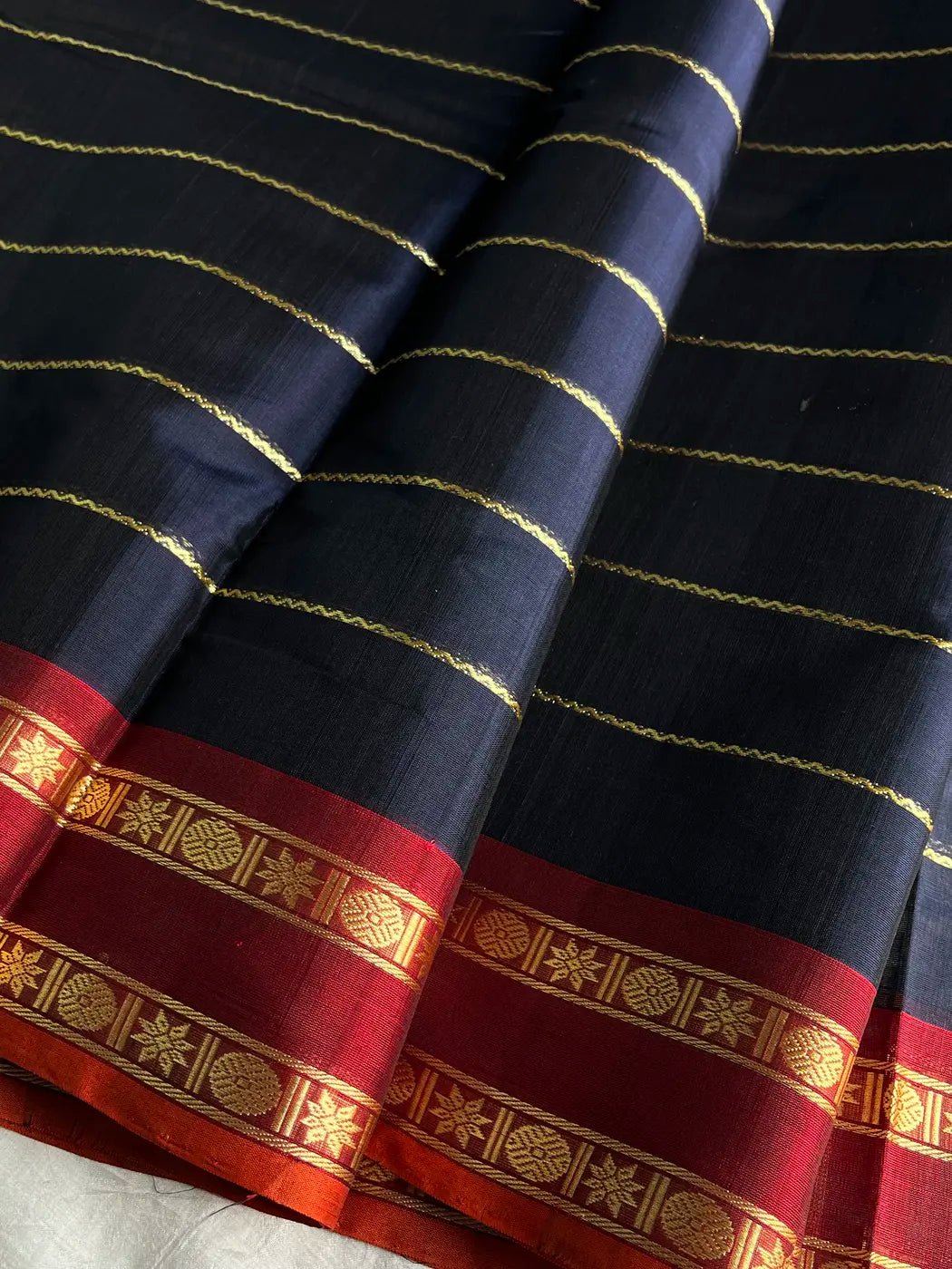 Devendra Saree – Dark Blue | Handloom Vegan Art silk