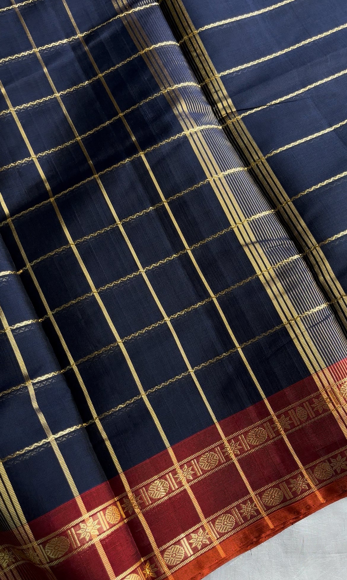 Devendra Saree – Dark Blue | Handloom Vegan Art silk