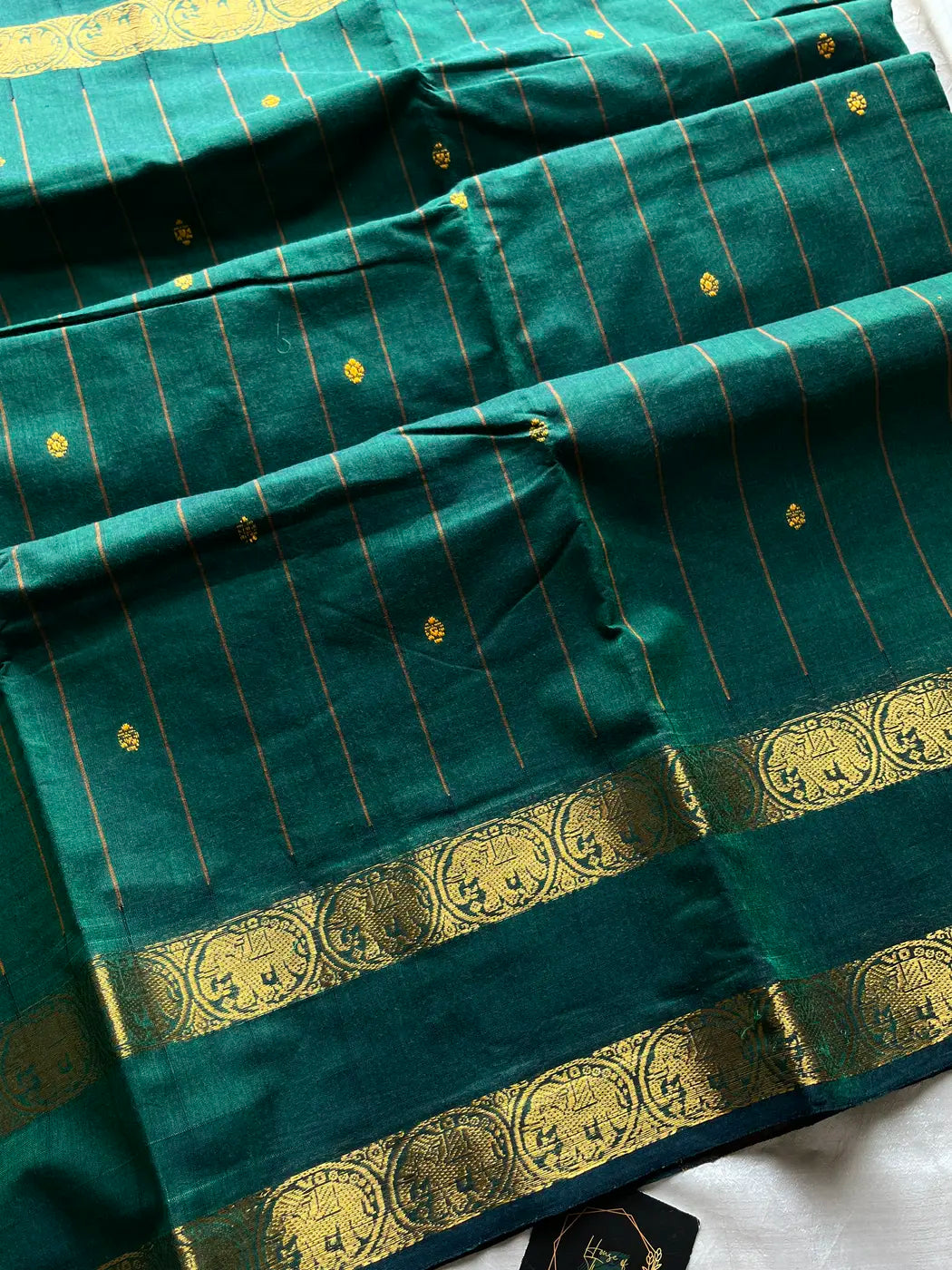 Vintage Looms - Dark Green Kanchi Cotton Saree