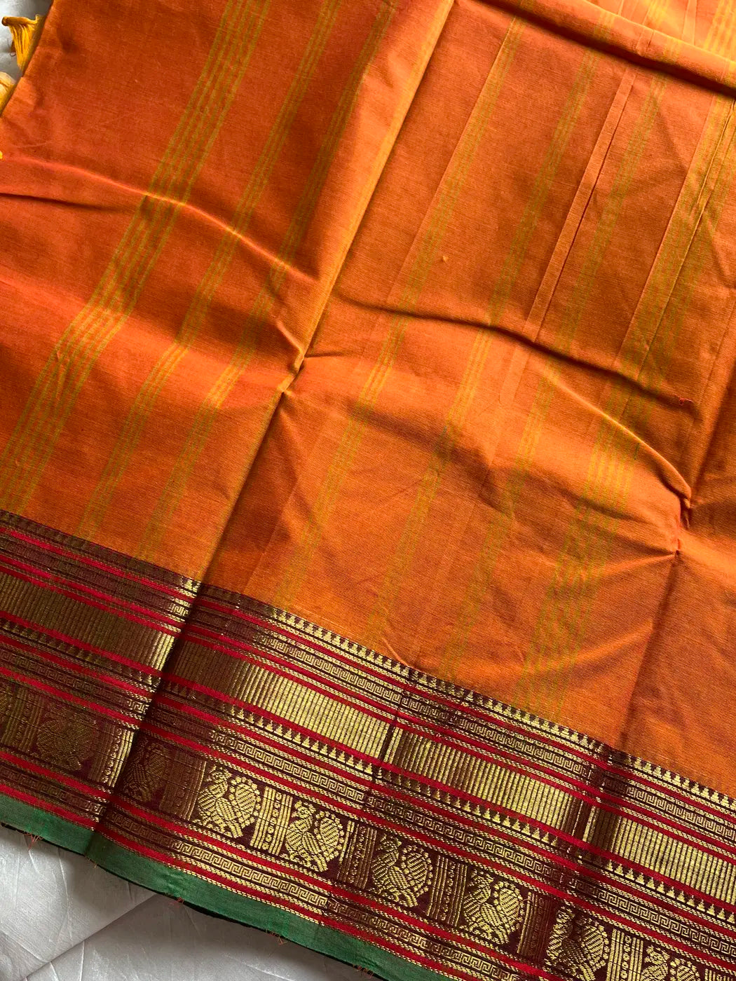 Subtle Weaves | Orange Kanchi Cotton Saree