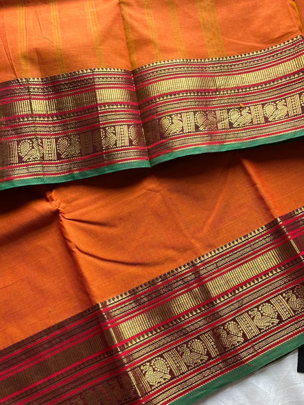 Subtle Weaves | Orange Kanchi Cotton Saree