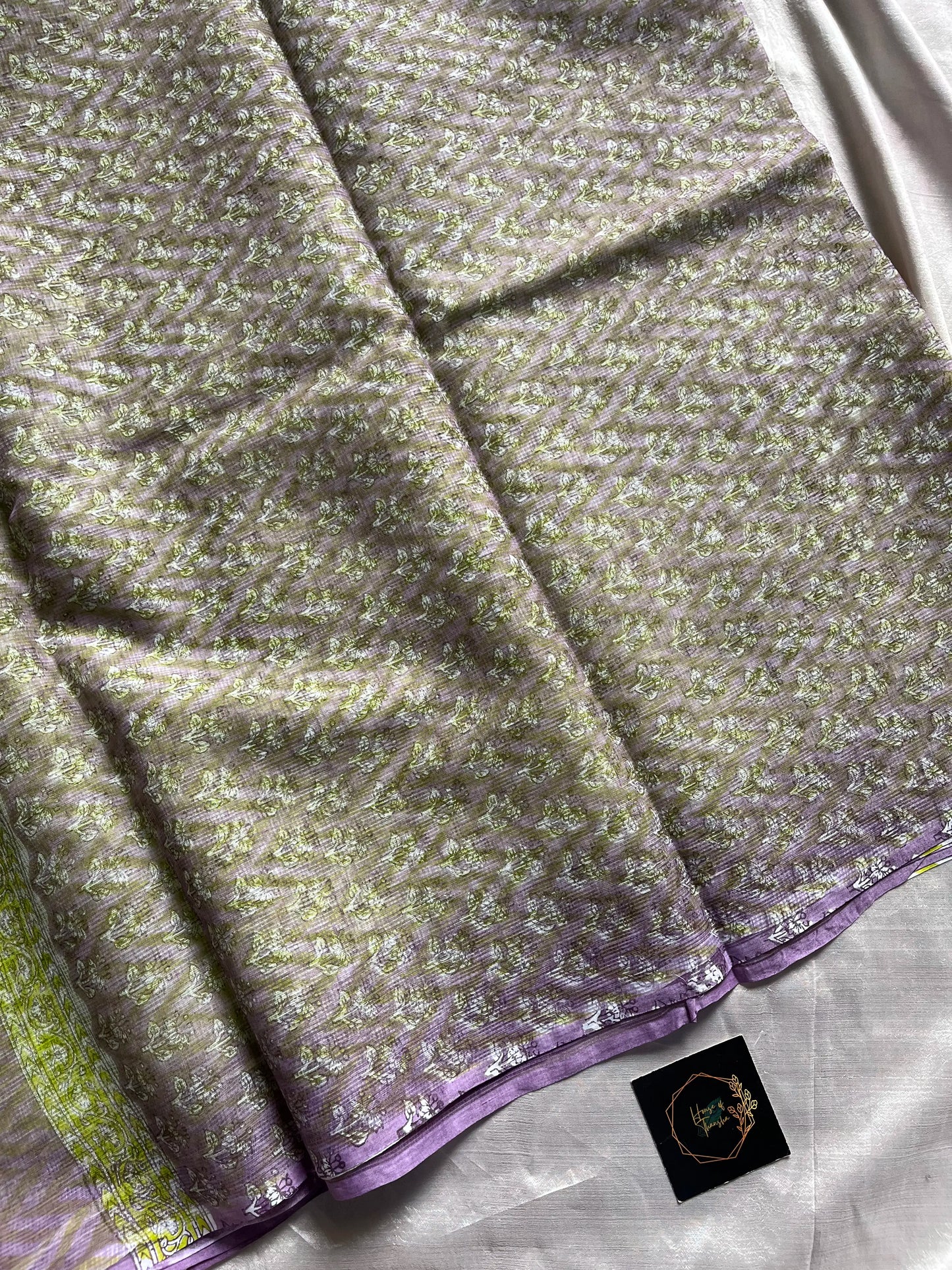 Light green Kota Doria saree with purple contrast and mulmul blouse – House of Thansha