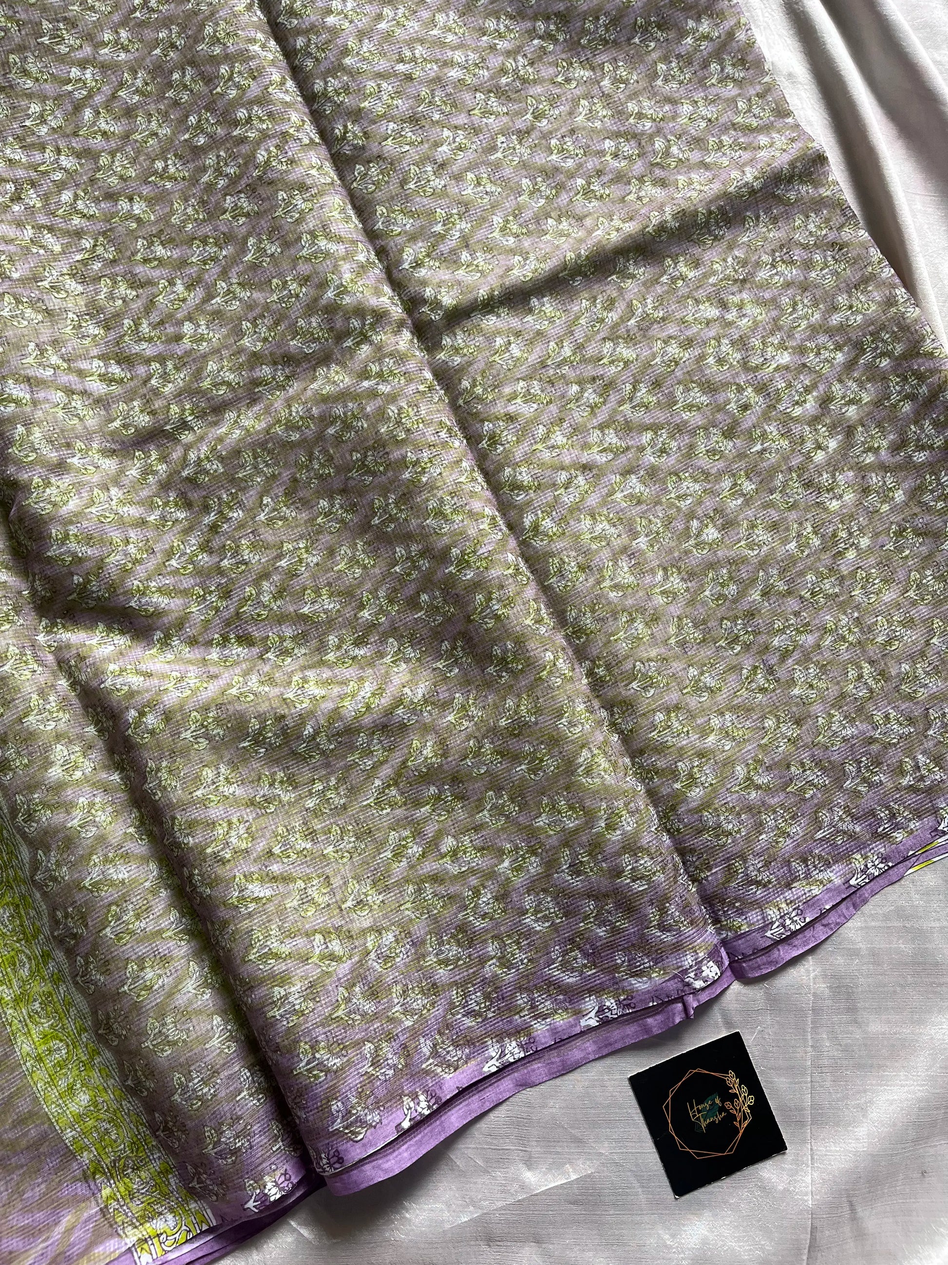 Light green Kota Doria saree with purple contrast and mulmul blouse – House of Thansha