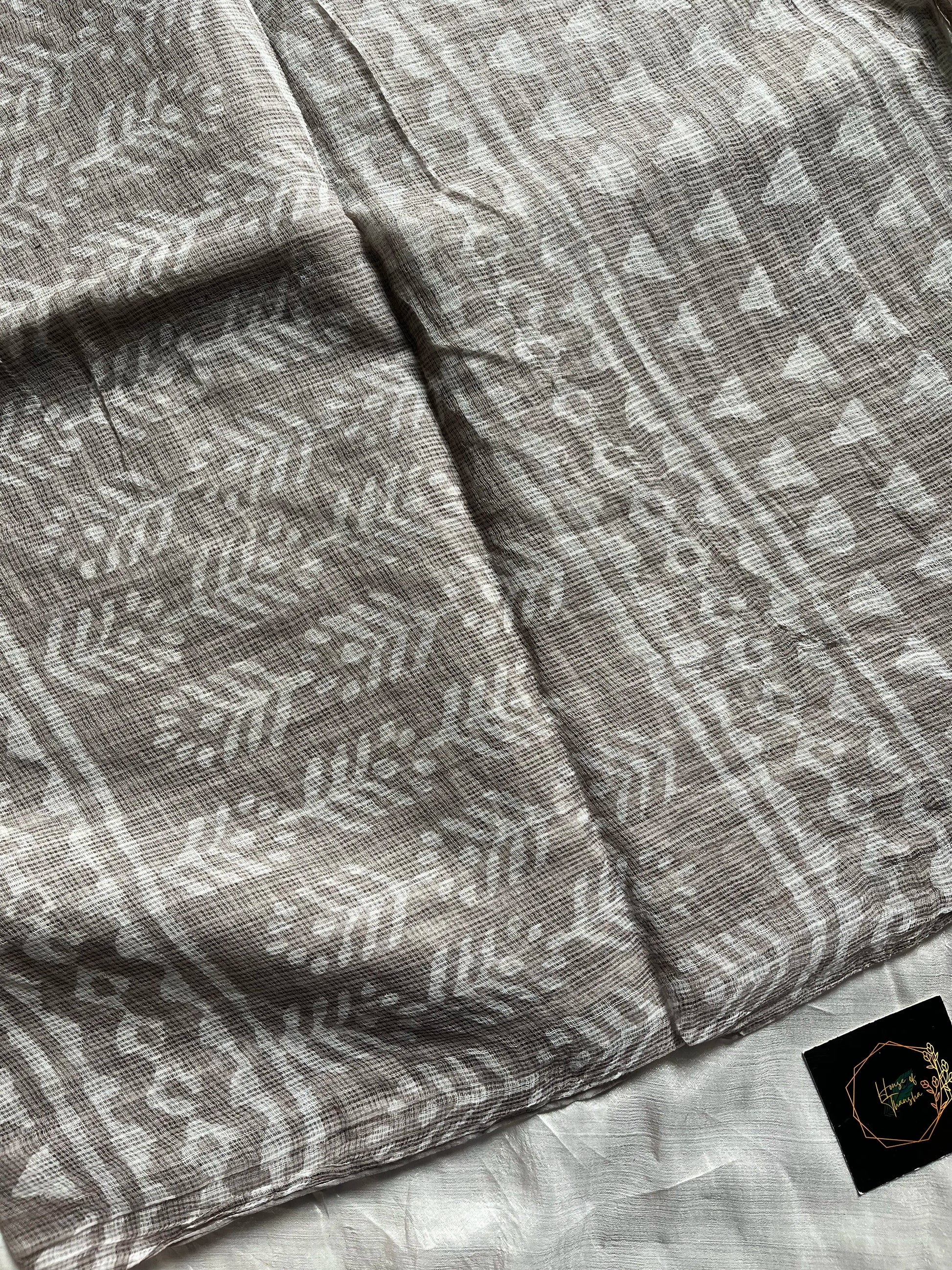 Ash grey Kota Doria saree with 1-meter mulmul cotton blouse – House of Thansha