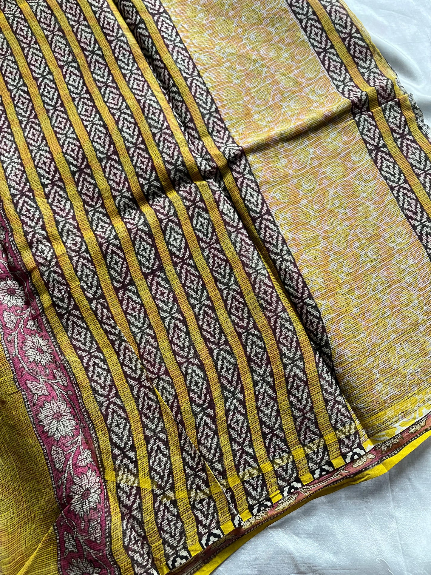 Pink Kota Doria Saree with mulmul blouse