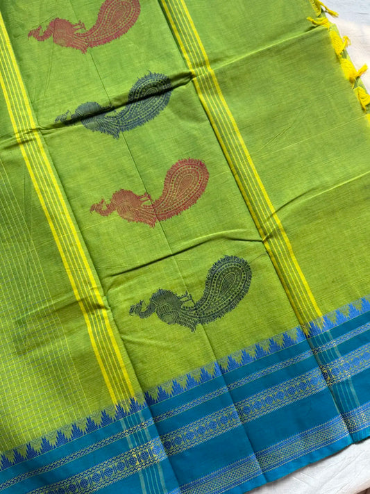 Royal Kattam – Green Chettinadu Cotton Saree