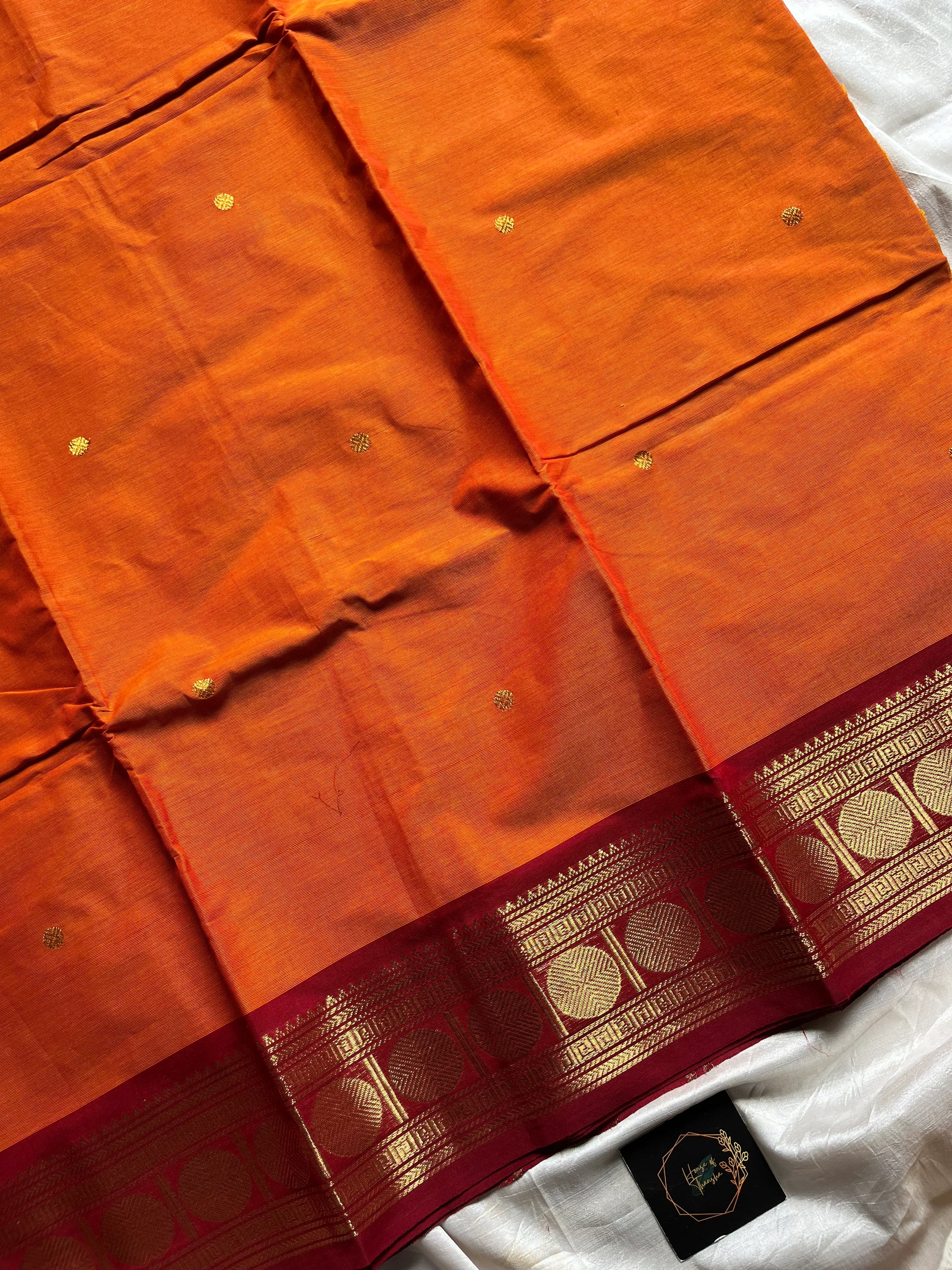 Mango Yellow X Orange Kanchi Cotton Saree with maroon - house of thansha