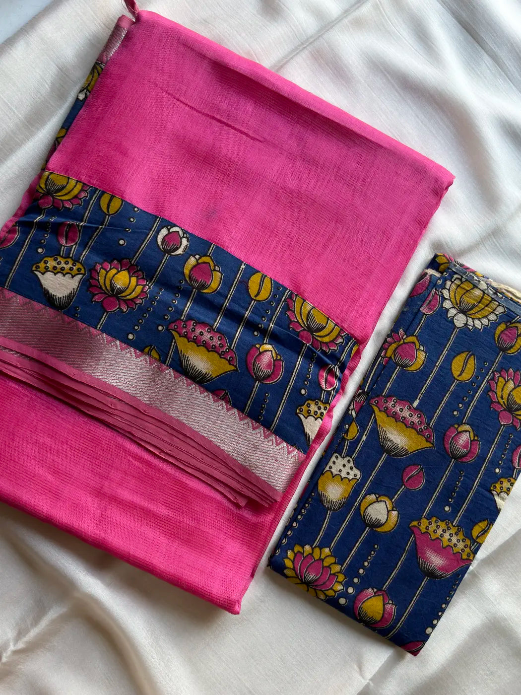Mangalagiri Silkcotton Saree - Pink (Contrast Blouse)