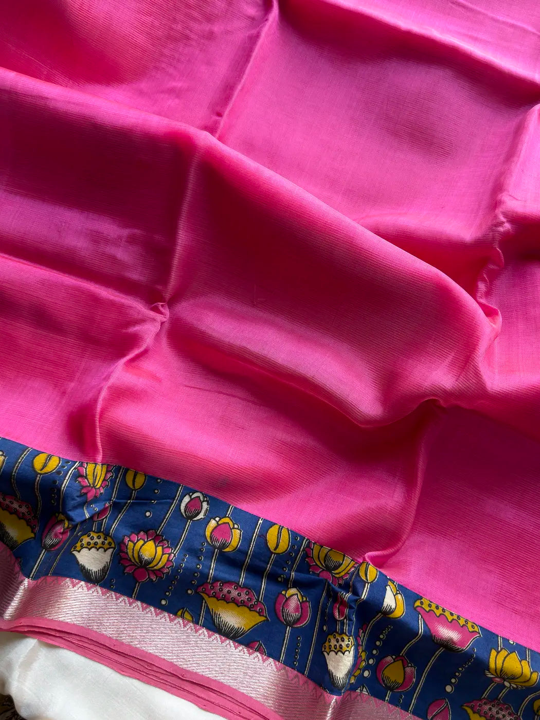Mangalagiri Silkcotton Saree - Pink (Contrast Blouse)