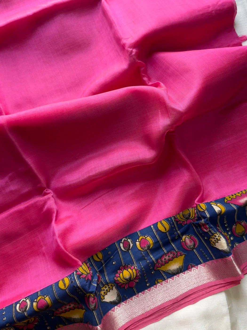 Mangalagiri Silkcotton Saree - Pink (Contrast Blouse)