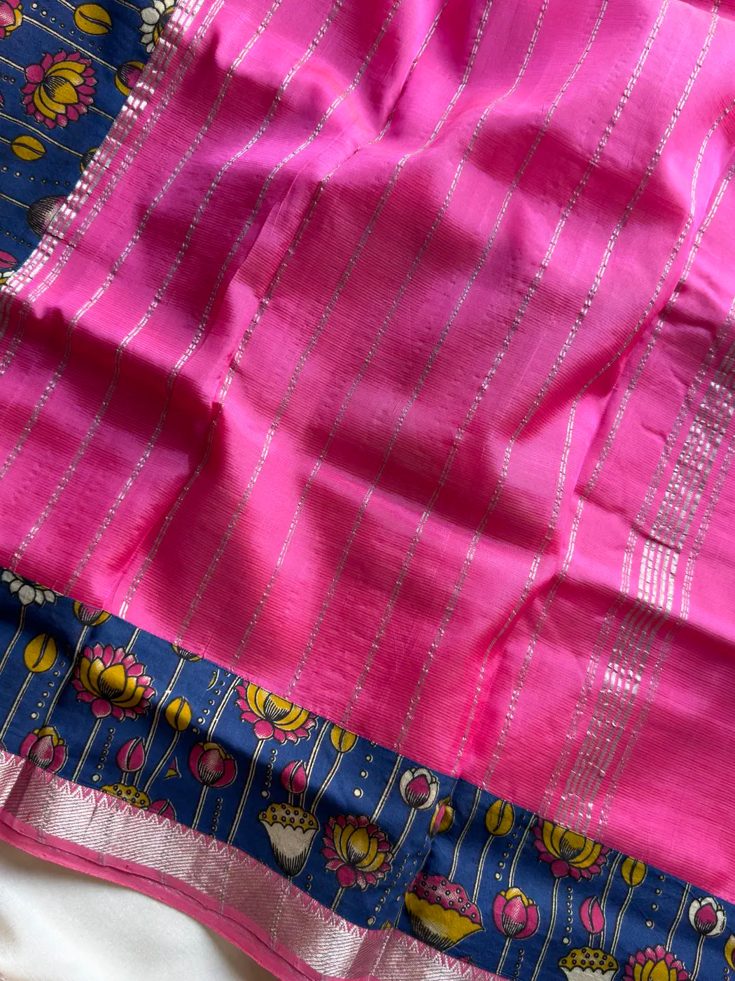 Mangalagiri Silkcotton Saree - Pink (Contrast Blouse)
