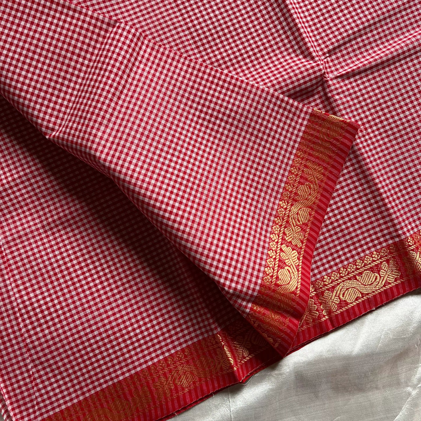 Pastel Red Checked Chettinadu Cotton Saree with Contrast Blouse – Mini Kattam Edit by House of Thansha, bestseller handloom cotton saree