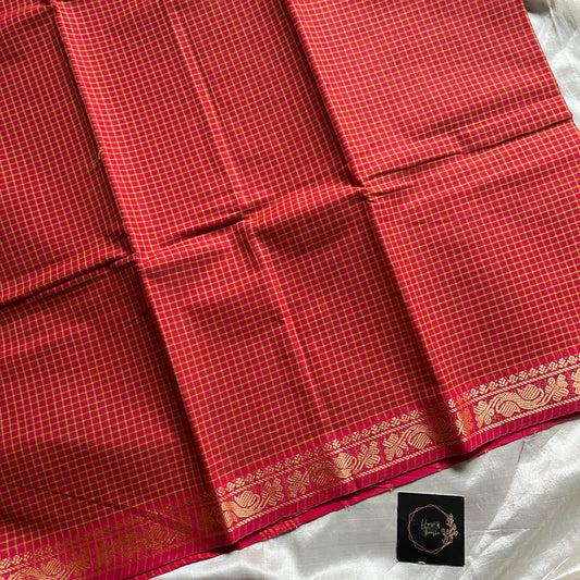 Pink Checked Chettinadu Cotton Saree with Contrast Blouse – Mini Kattam Edit by House of Thansha, bestselling handloom cotton saree