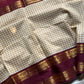 Korvai Kattam 120 count's mercerised Chettinadu Cotton Saree - White with Maroon