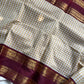 Korvai Kattam 120 count's mercerised Chettinadu Cotton Saree - White with Maroon