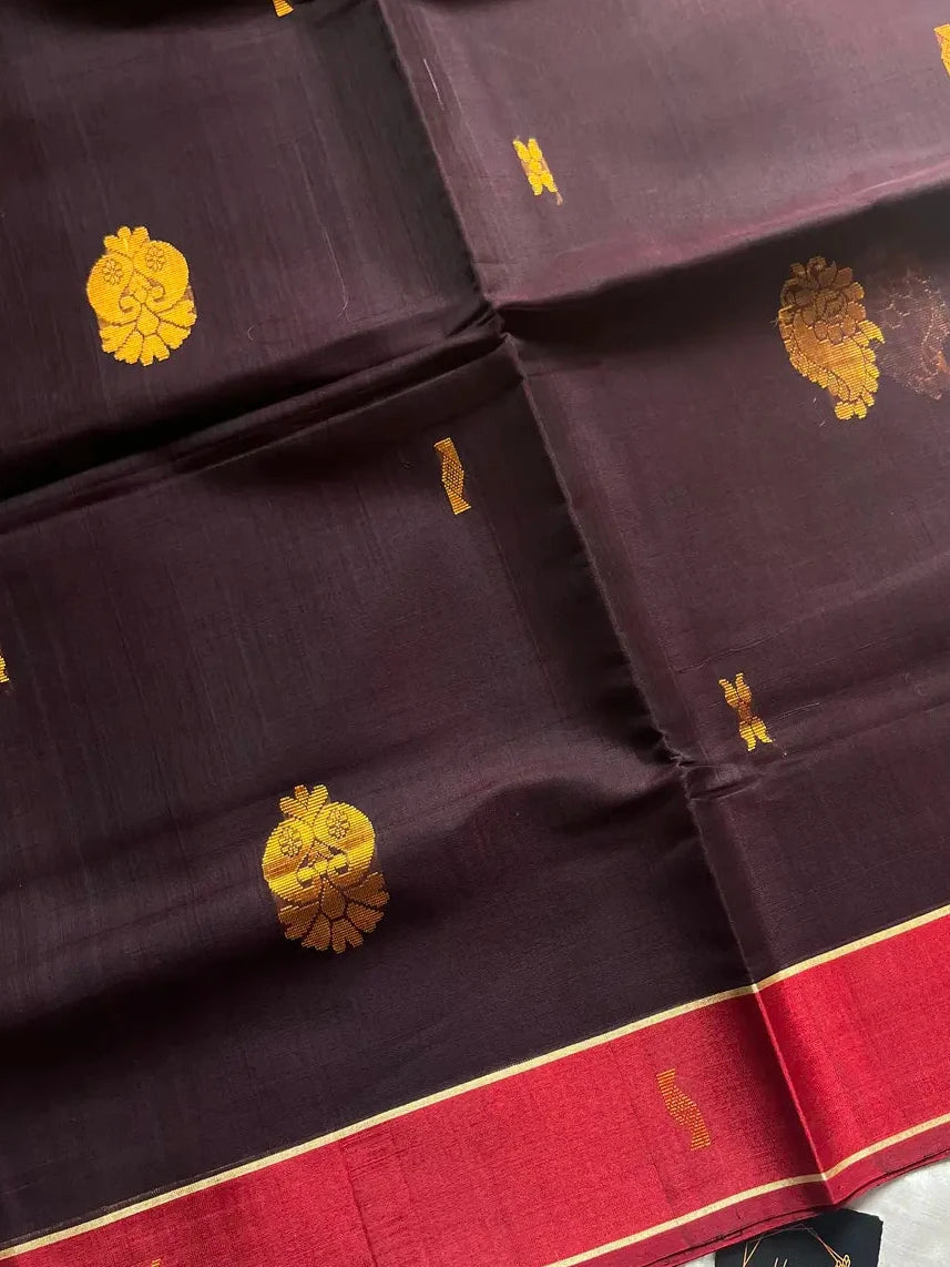 Vegan Silk Saree – Dark Velvet Plum & Red Handloom Art Silk