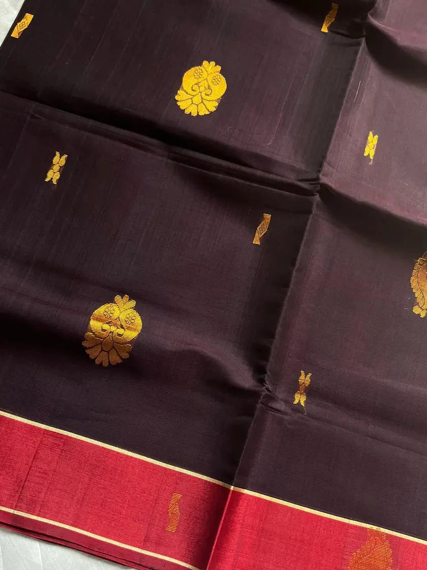 Vegan Silk Saree – Dark Velvet Plum & Red Handloom Art Silk