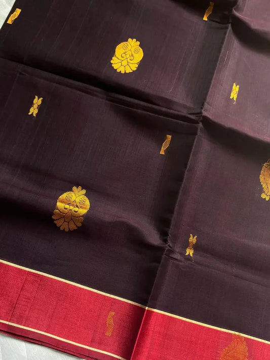Vegan Silk Saree – Dark Velvet Plum & Red Handloom Art Silk