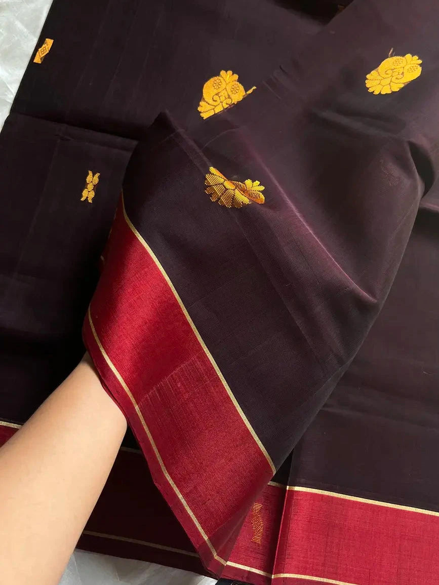 Vegan Silk Saree – Dark Velvet Plum & Red Handloom Art Silk