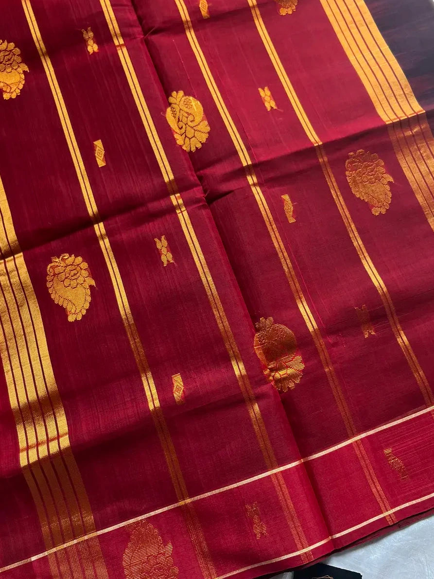 Vegan Silk Saree – Dark Velvet Plum & Red Handloom Art Silk