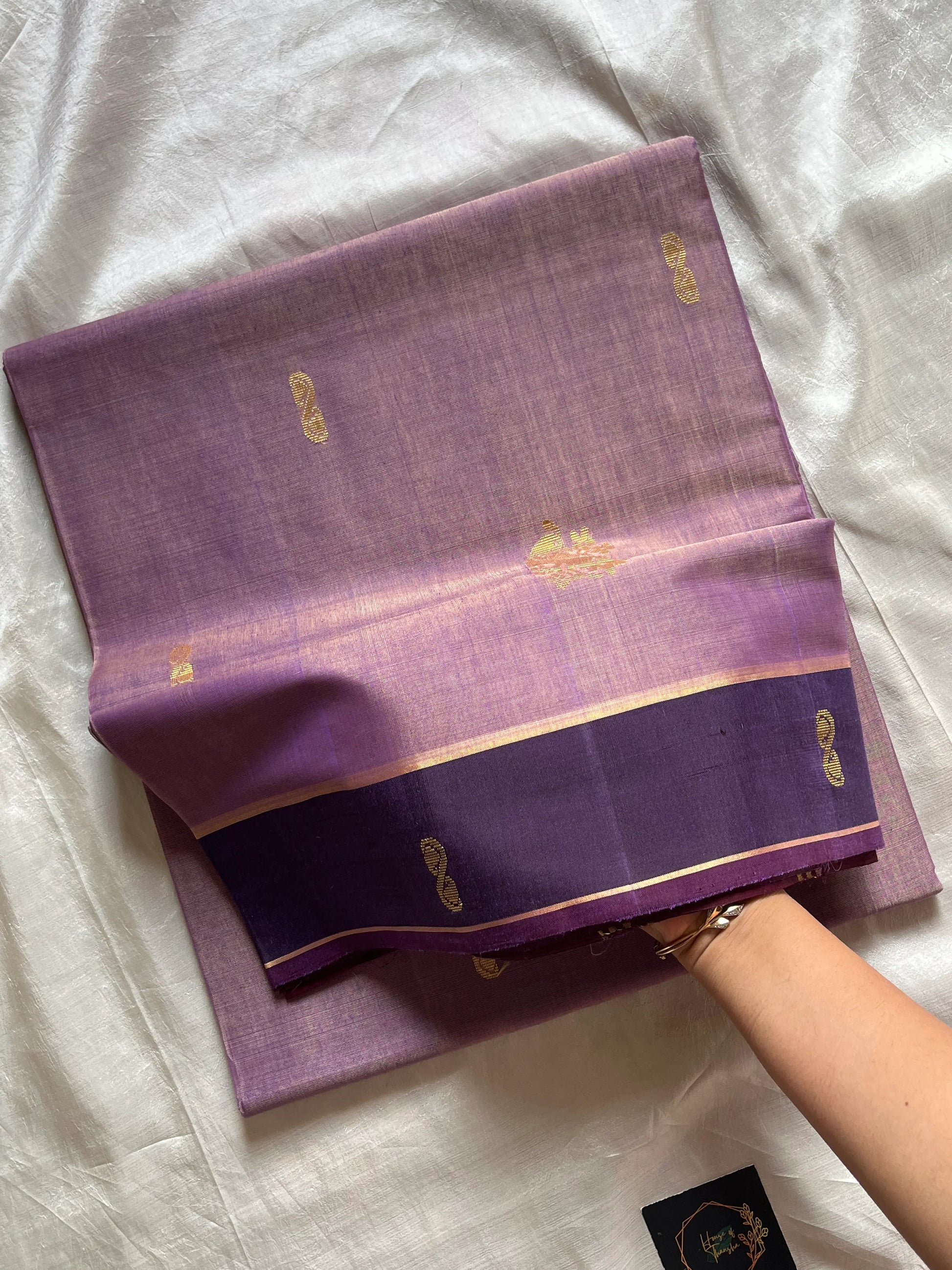 Lavender handloom art silk cotton saree with running blouse – House of Thansha