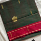 Forest green handloom art silk saree with maroon border – House of Thansha