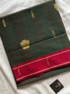 Forest green handloom art silk saree with maroon border – House of Thansha